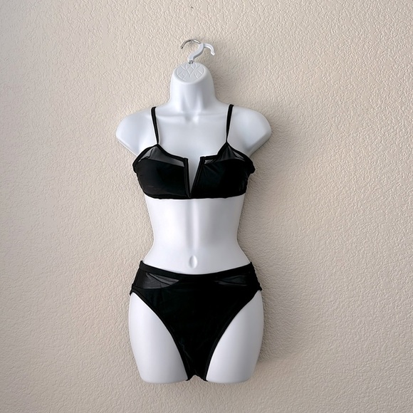 Black Mesh 2 Piece Swim Set SizeS - Picture 1 of 13